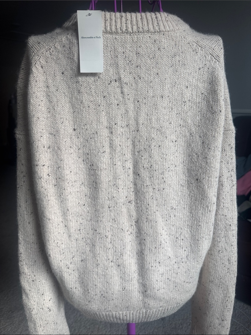 Abercrombie & Fitch Cream Speckled Henley V-Neck Sweater - Picture 8 of 8